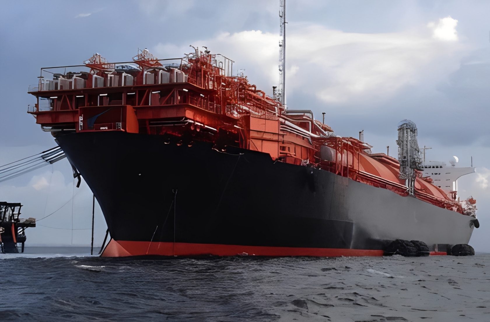 Large offshore oil production vessel at sea
